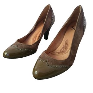 Sofft Brown Leather Suede Wing Tip Studded Heels Size 6